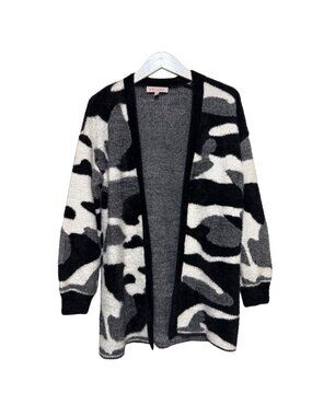 Philosophy Women’s Black White Gray Cardigan Long Open Front Soft Cozy Size S